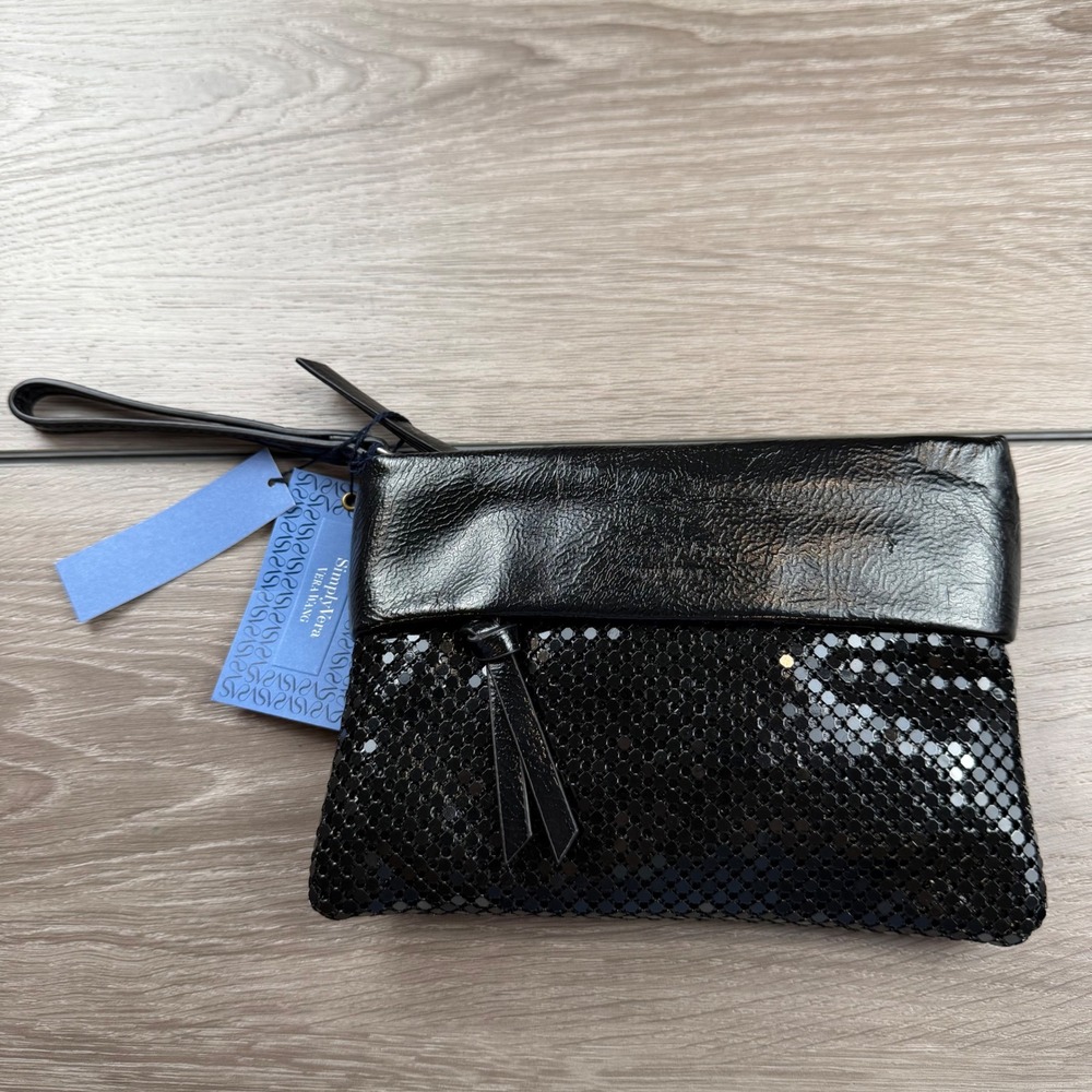 Simply Vera Vera Wang Womens Wristlet Clutch Mesh Chainmail Black OS